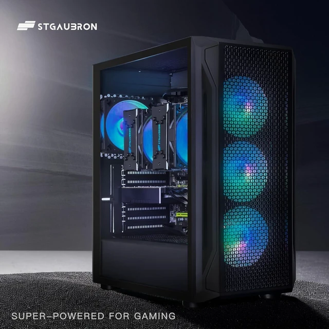Alt view image 2 of 5 - STGAubron Dual CPU Gaming PC, Dual Intel i7 Xeon E5 up to 3.7GHz, Radeon RX 580 8G, 16G DDR4, 512G SSD, WiFi 6, BT 5.0, RGB Fan x 4, Windows 11 Pro