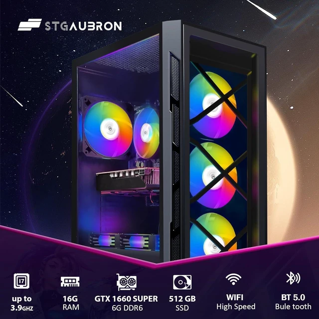 Alt view image 2 of 6 - STGAubron Gaming PC Computer Desktop, GeForce GTX 1660 Super 6G, Intel Core i7 up to 3.9G, 16G RAM, 512G SSD, WiFi, BT 5.0, RGB Fan x6, Windows 11 Home