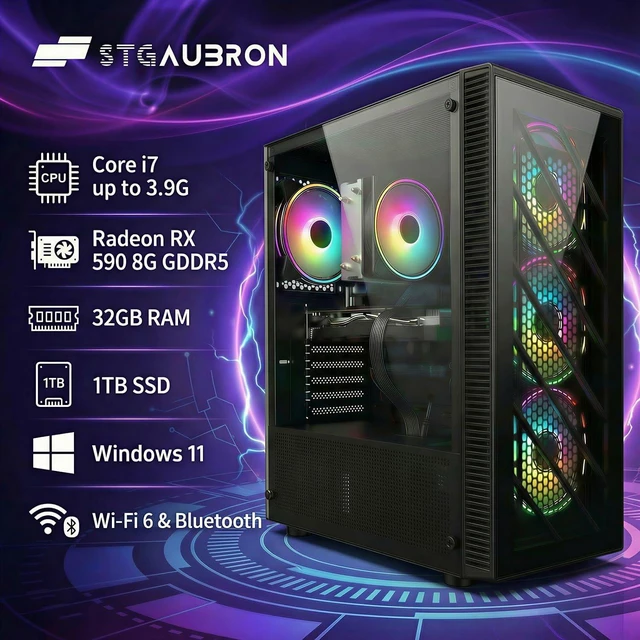 STGAubron Gaming PC Computer Desktop, Intel Core i7 up to 3.9G, Radeon ...
