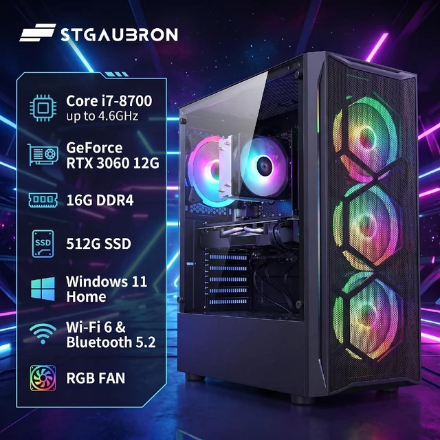 STGAubron Gaming PC Desktop Computer, Intel Core i7 8700 up to 4.6