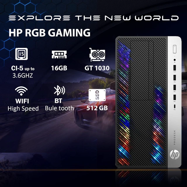 Alt view image 3 of 7 - HP Gaming ProDesk Desktop RGB Computer PC, Core i5-6500 up to 3.6GHz, GeForce GT 1030 2GB GDDR5, 16GB DDR4 RAM, 512GB SSD, RGB Keyboard Mouse, WiFi