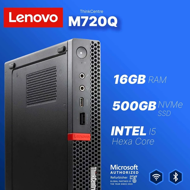 Alt view image 5 of 7 - Lenovo ThinkCentre M720Q Tiny Form Factor Desktop Computer, Core i5-8400T up to 3.3GHz, 16GB DDR4, 500GB Solid State Drive, Windows 11 Pro