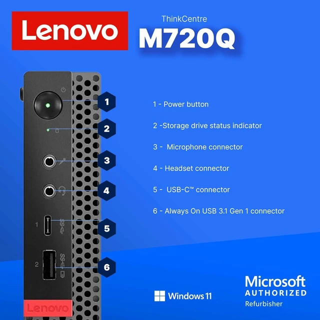 Alt view image 2 of 7 - Lenovo ThinkCentre M720Q Tiny Form Factor Desktop Computer, Core i5-8400T up to 3.3GHz, 16GB DDR4, 500GB Solid State Drive, Windows 11 Pro
