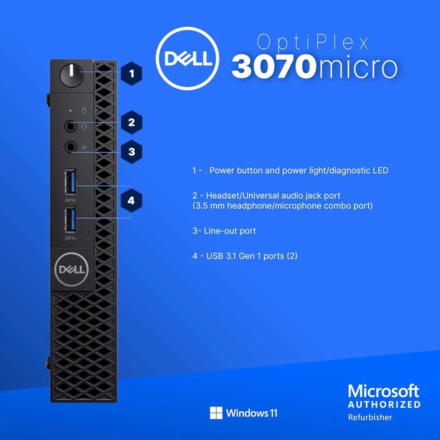 Alt view image 2 of 7 - Dell OptiPlex 3070 Mini Form Factor Desktop Computer, Core i5-9500T up to 3.7GHz, 8GB DDR4, 250GB Solid State Drive, Windows 11 Pro