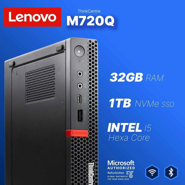 Alt view image 5 of 7 - Lenovo ThinkCentre M720Q Tiny Form Factor Desktop Computer, Core i5-8400T up to 3.3GHz, 32GB DDR4, 1TB Solid State Drive, Windows 11 Pro