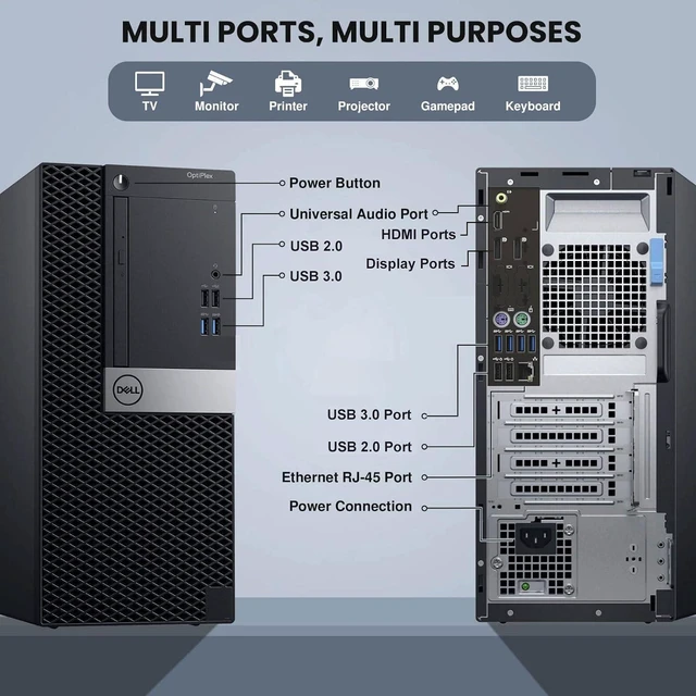 Alt view image 2 of 6 - Dell OptiPlex 3050 Tower Desktop Computer, Core i7-7700 up to 4.2GHz, 16GB DDR4, 256GB Solid State Drive, Windows 11 Pro