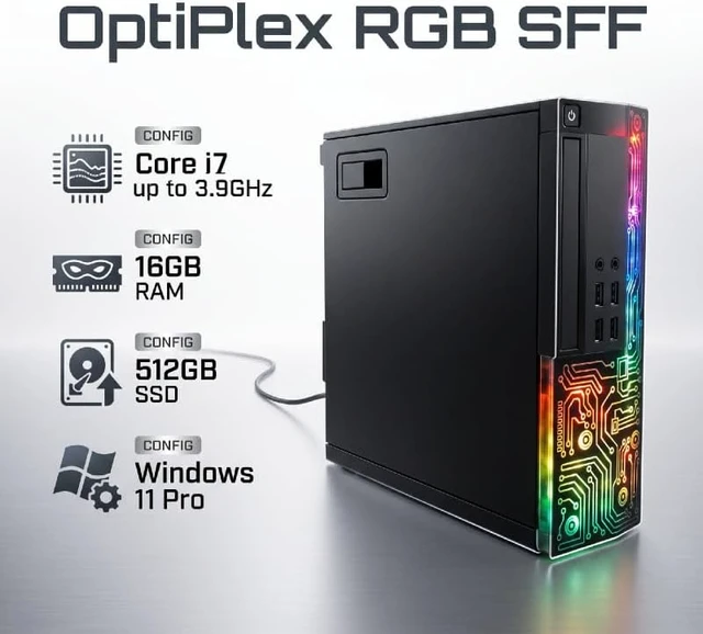Alt view image 2 of 6 - Dell OptiPlex RGB Desktop Computer PC, Intel Core i7, 16G RAM, 512G SSD, 22 inch FHD Monitor, RGB Keyboard & Mouse, RGB BT Sound Bar, Webcam, WiFi, BT 5.0, Windows 11 Pro