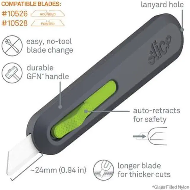 Alt view image 6 of 20 - Slice Smarty Series Auto-Retract Utility Knife-Grey/Green