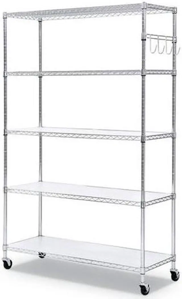 Alt view image 6 of 10 - Alera SW654818SR 5-Shelf Wire Shelving Kit with Casters & Shelf Liners, 72 x 48 x 18 in. - Silver