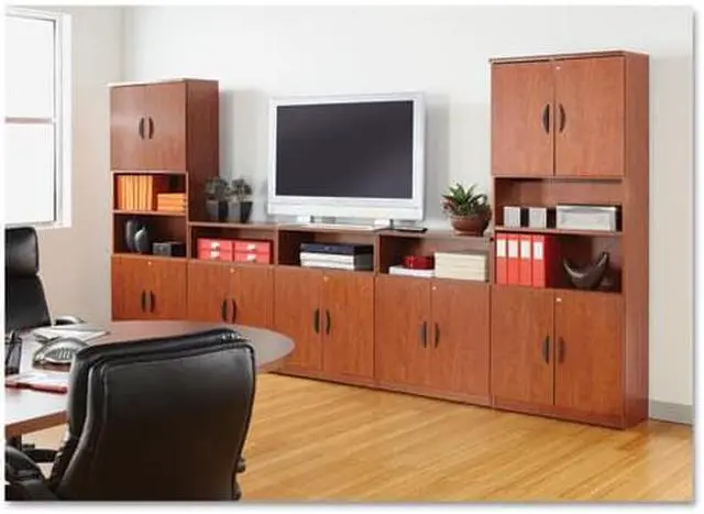 Alt view image 6 of 15 - Alera Valencia Series Bookcase, Three-Shelf, 31 3/4w x 14d x 39 3/8h, Med Cherry