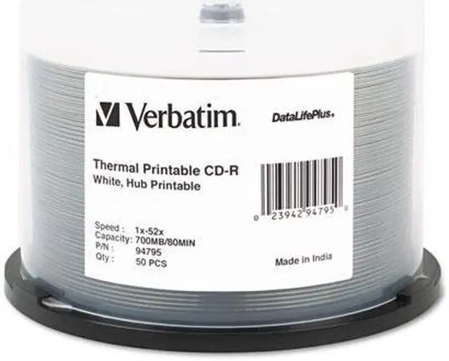 Alt view image 4 of 4 - Verbatim CD-R 700MB 52X DataLifePlus White Inkjet Printable, Hub Printable - 50pk Spindle