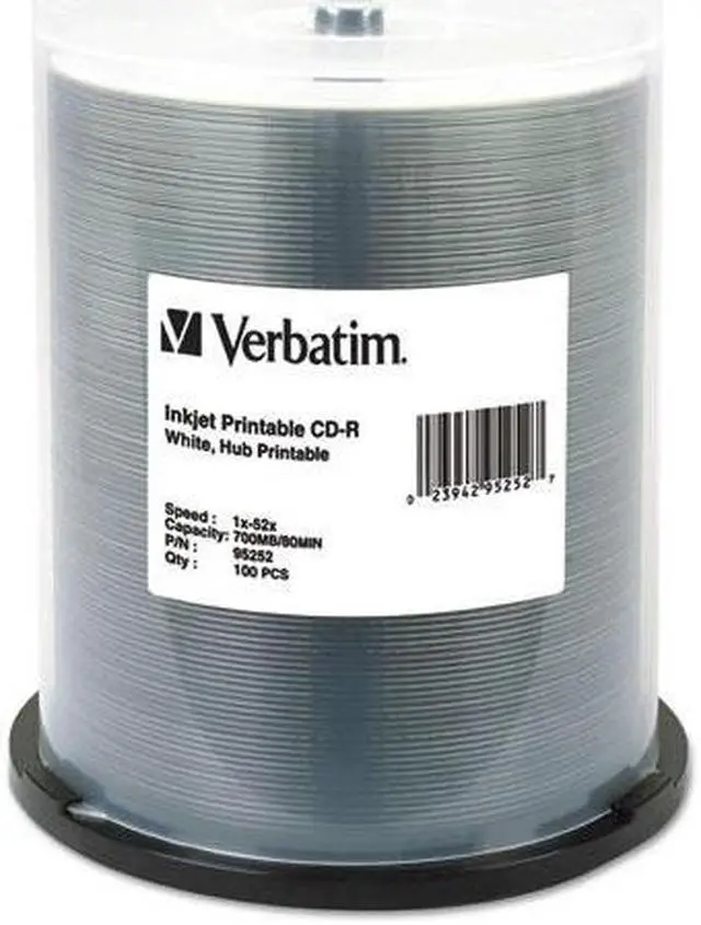 Alt view image 6 of 7 - Verbatim CD-R 700MB 52X White Inkjet Printable, Hub Printable - 100pk Spindle