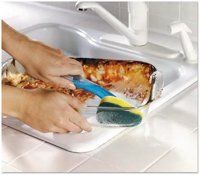 Alt view image 2 of 3 - Heavy-Duty Soap-Dispensing Dishwand, 2 1/2" x 9 1/2", Yellow/Green, 4/Carton