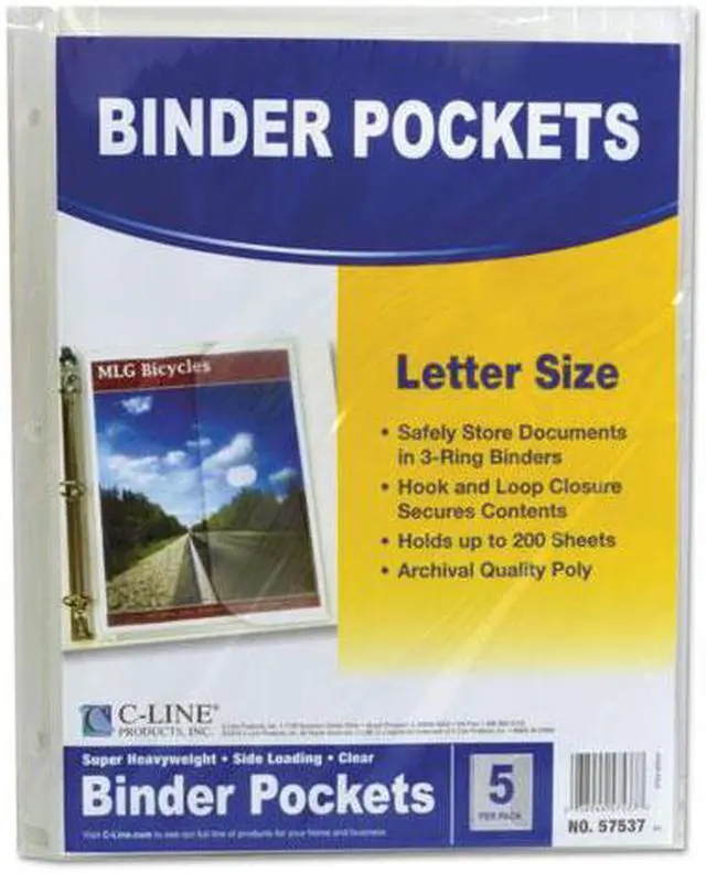Alt view image 7 of 9 - C-Line Products Binder Pocket, Side Loading, Clear, 5/PK