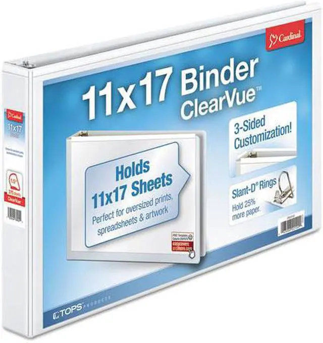 Alt view image 3 of 20 - Cardinal 11 x 17 ClearVue Slant-D Ring Binder 1 1/2" Cap White 22122