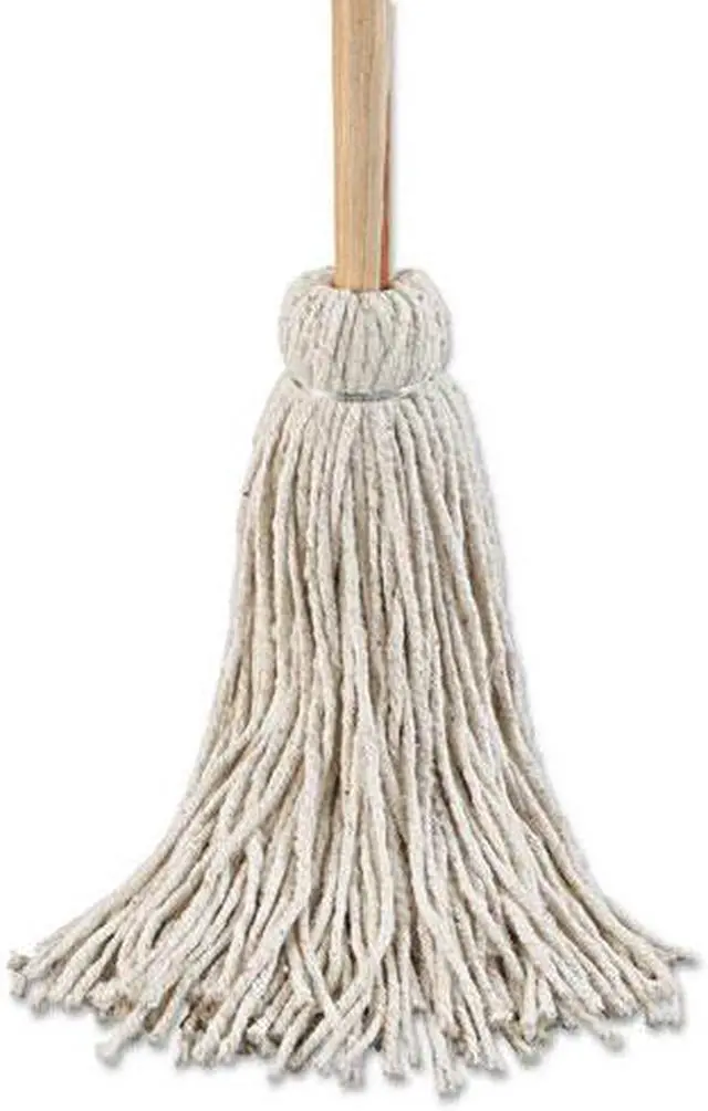 Alt view image 2 of 3 - Deck Mop; 54" Wooden Handle, 24oz Cotton Fiber Head, 6/Pack