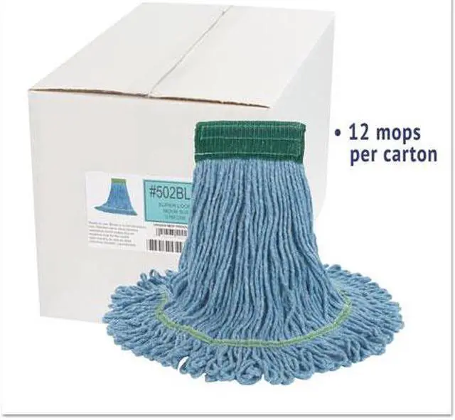 Alt view image 2 of 7 - Super Loop Wet Mop Head, Cotton/Synthetic, Medium Size, Blue, 12/Carton