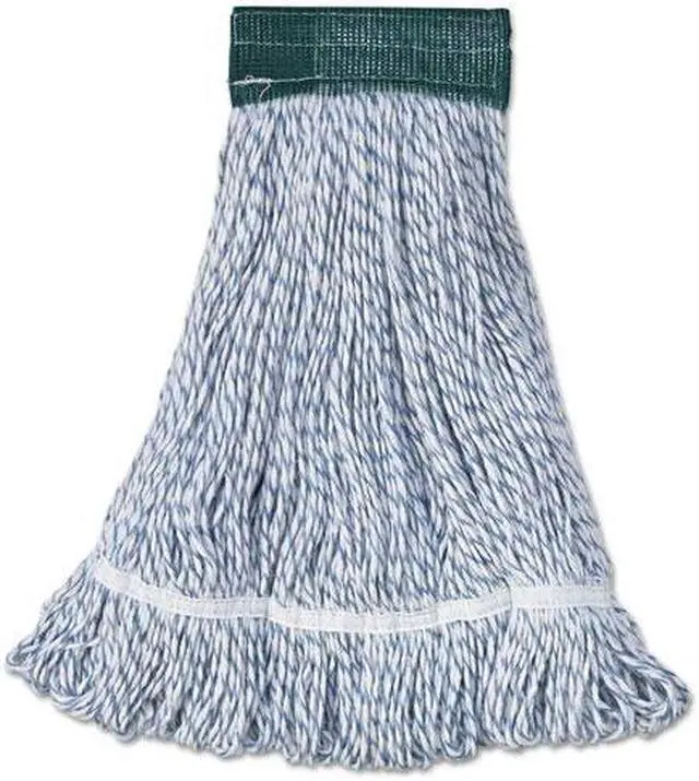 Main image of Mop Head, Floor Finish, Wide, Rayon/Polyester, Medium, White/Blue, 12/Carton