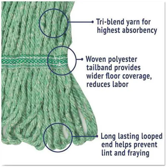 Alt view image 4 of 20 - Boardwalk Super Loop Wet Mop Head Cotton/Synthetic Medium Size Green 502GNEA