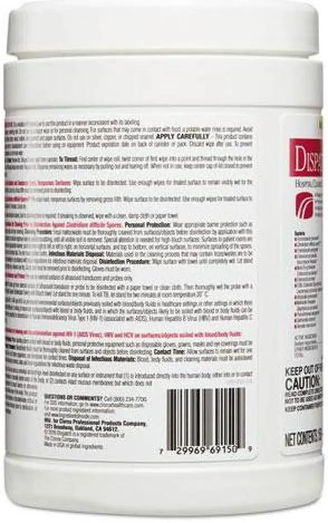Alt view image 12 of 20 - Clorox CLO 69150 Dispatch Hospital Cleaner Disinfectant Towels with Bleach Wipes Canister (150 CT.)