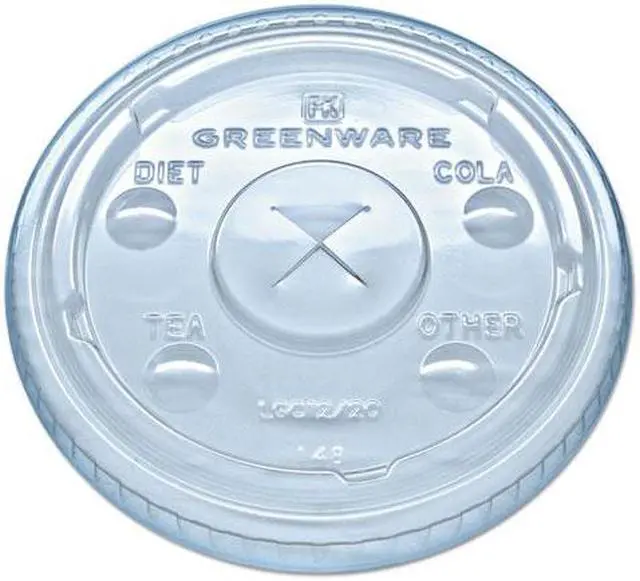 Main image of Greenware Cold Drink Lids, Fits 9, 12, 20 oz Cups, Clear, 1000/Carton
