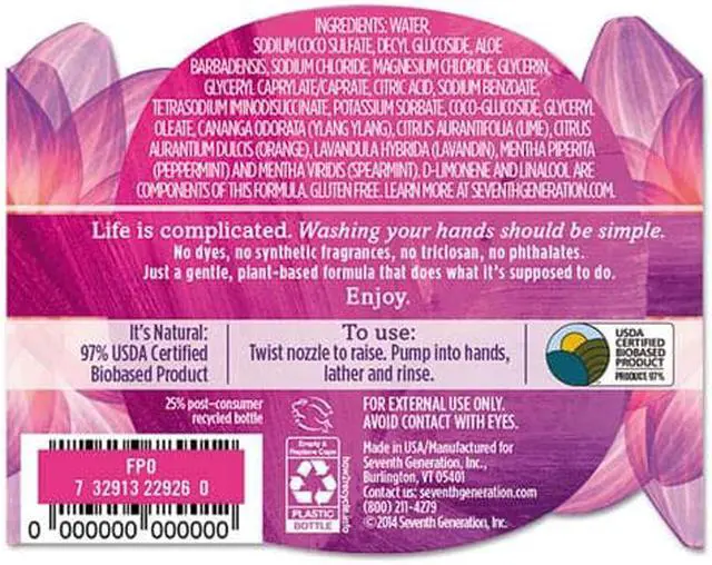 Alt view image 3 of 17 - Seventh Generation 22926 Natural Purifying Hand Wash, Lavender, 12oz Pump Bottle, 1 Each