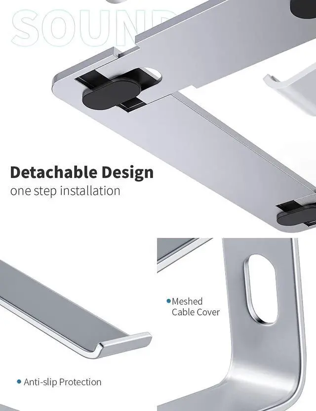 Alt view image 5 of 7 - Laptop Stand, Ergonomic Aluminum Laptop Mount Computer Stand for Desk, Detachable Laptop Riser Notebook Stand Compatible with MacBook Air Pro, Dell XPS, More 10-16" Laptops