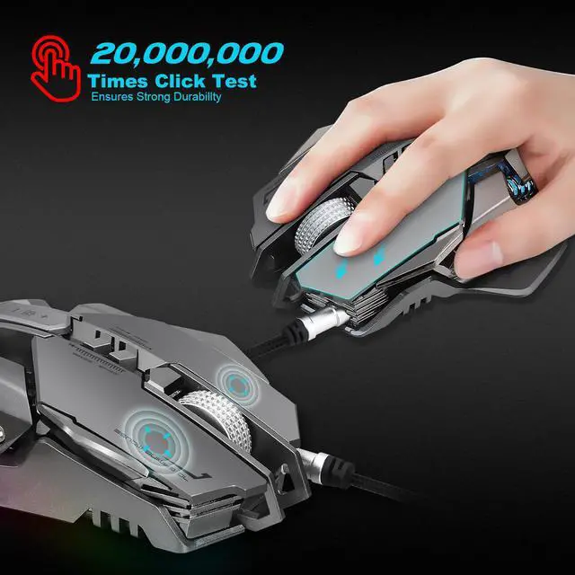 Alt view image 6 of 7 - ZERODATE Mechanical Macros Define the Game Mouse,7 Programmable Keys, Cool LED Variable Light Effect, 12-Level Adjustable DPI, Comfortable Grip Ergonomic Optical PC Computer Gaming Mice (Grey)