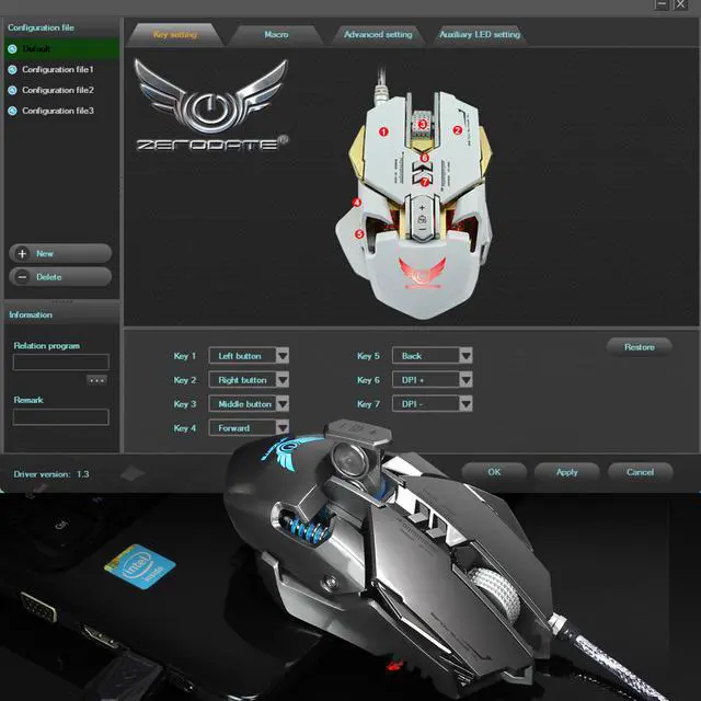 Alt view image 5 of 7 - ZERODATE Mechanical Macros Define the Game Mouse,7 Programmable Keys, Cool LED Variable Light Effect, 12-Level Adjustable DPI, Comfortable Grip Ergonomic Optical PC Computer Gaming Mice (Grey)