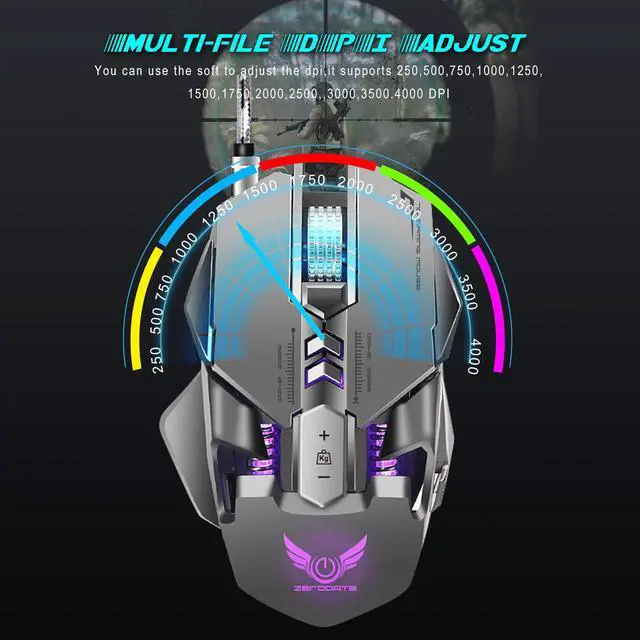 Alt view image 7 of 7 - ZERODATE Mechanical Macros Define the Game Mouse,7 Programmable Keys, Cool LED Variable Light Effect, 12-Level Adjustable DPI, Comfortable Grip Ergonomic Optical PC Computer Gaming Mice (Grey)