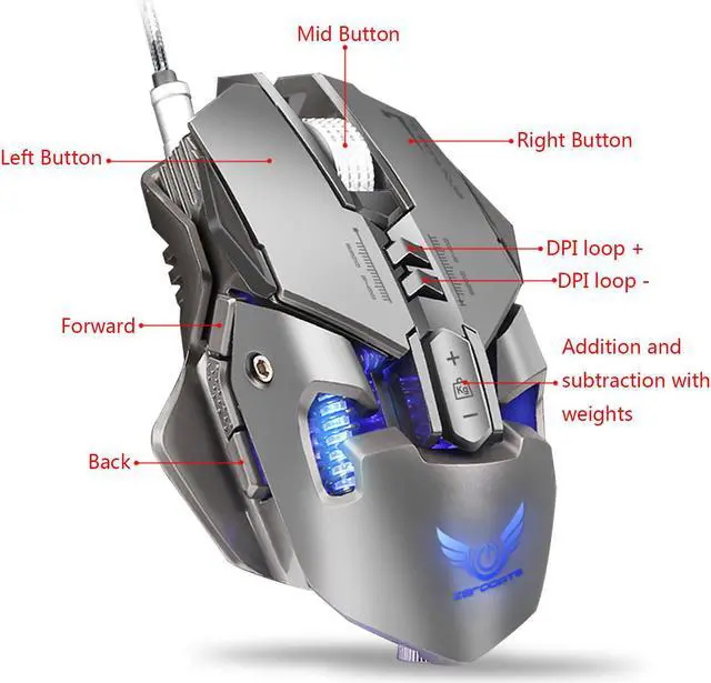 Alt view image 3 of 7 - ZERODATE Mechanical Macros Define the Game Mouse,7 Programmable Keys, Cool LED Variable Light Effect, 12-Level Adjustable DPI, Comfortable Grip Ergonomic Optical PC Computer Gaming Mice (Grey)
