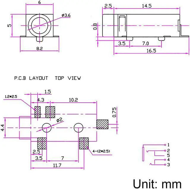 Alt view image 4 of 4 - 3.5 mm Audio Jack Connector PCB Mount Female Socket 5 Pin PJ-328 5pcs