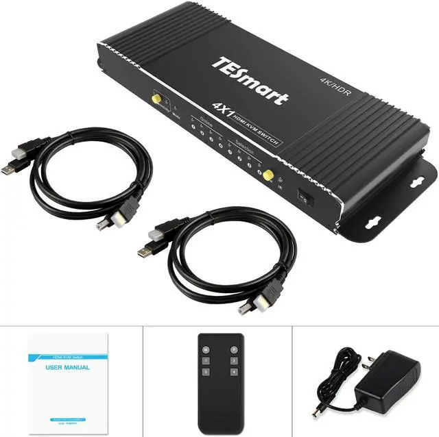 Alt view image 7 of 7 - TESmart HDMI KVM Switch 4 Port 4K@60Hz Ultra HD 4x1 HDMI KVM Switcher with 2 Pcs 5ft KVM Cables Supports USB 2.0 Devices, Mechanical and Multimedia Keyboard and Mouse Pass Through Control up to 4 PCs
