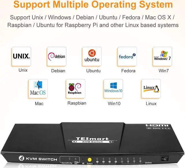 Alt view image 6 of 7 - TESmart HDMI KVM Switch 4 ports 4 in 1 out  , support 4k 3840*2160@60Hz 4:4:4  Support HDR 10 and Dolby Vision ,Complaint with HDCP 2.2, With USB2.0 and audio output interface