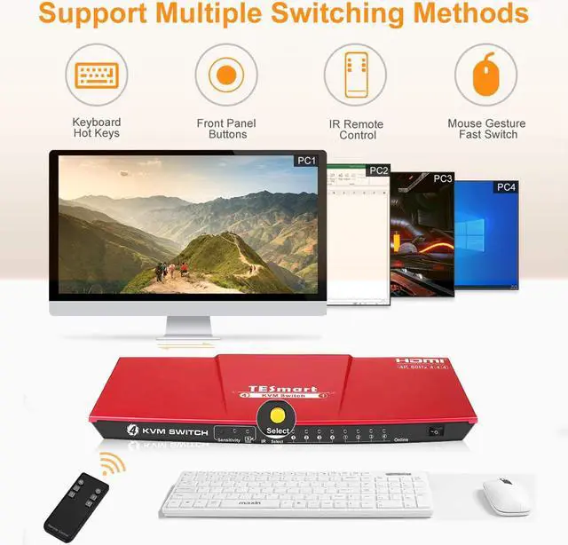 Alt view image 5 of 7 - TESmart HDMI KVM Switch 4 ports 4 in 1 out  , support 4k 3840*2160@60Hz 4:4:4  Support HDR 10 and Dolby Vision ,Complaint with HDCP 2.2, With USB2.0 and audio output ports