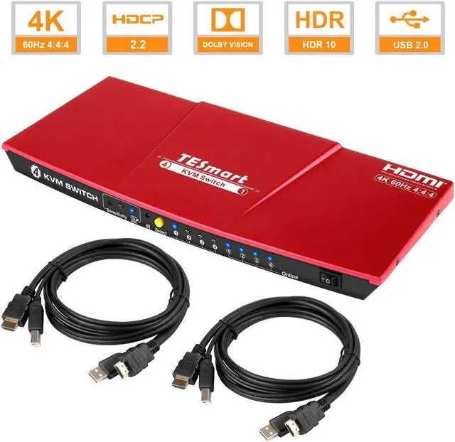 TESmart 4K 4x1 KVMスイッチ HDMI 4ポート TESmart 4 Port 4K@60Hz Ultra HD 4x1 HDMI KVM Switcher with 2
