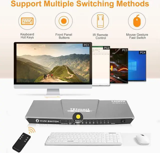 Alt view image 4 of 6 - TESmart HDMI KVM Switch 4 ports 4 in 1 out  , support 4k 3840*2160@60Hz 4:4:4  Support HDR 10 and Dolby Vision ,Complaint with HDCP 2.2, With USB2.0 and audio output interface