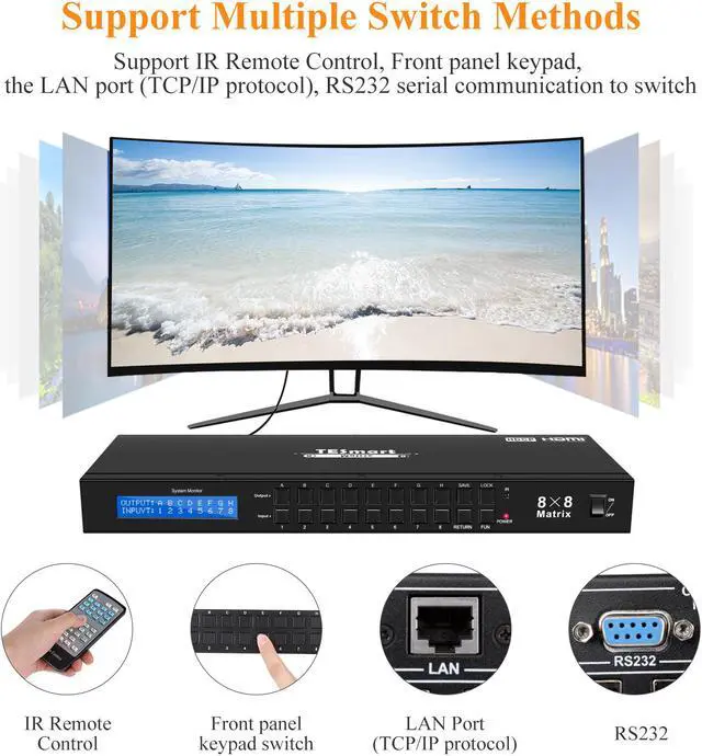 Alt view image 5 of 7 - 8X8 HDMI Matrix Switcher TESmart Rack Mount Ultra HD 4K HDMI Supports 4K@30HZ,1080P@60Hz,3D&Deep Color, LAN Port Control