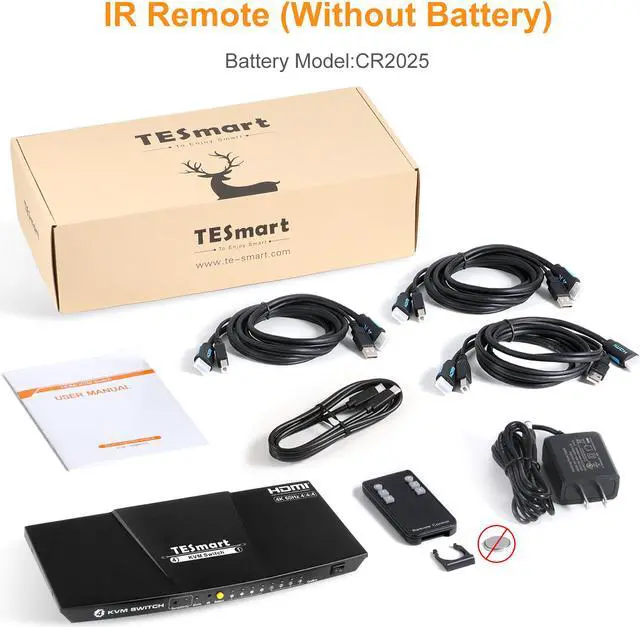 Alt view image 7 of 8 - TESmart 4 Port HDMI+Type C KVM Switch 4K@60Hz 4:4:4 Ultra HD HDR 10 | 4x1 USB C KVM Switcher Supports USB 2.0 Devices&L/R Audio Output&IR Remote Control with 4 pcs of 1.5 m KVM Cables-Matt Black