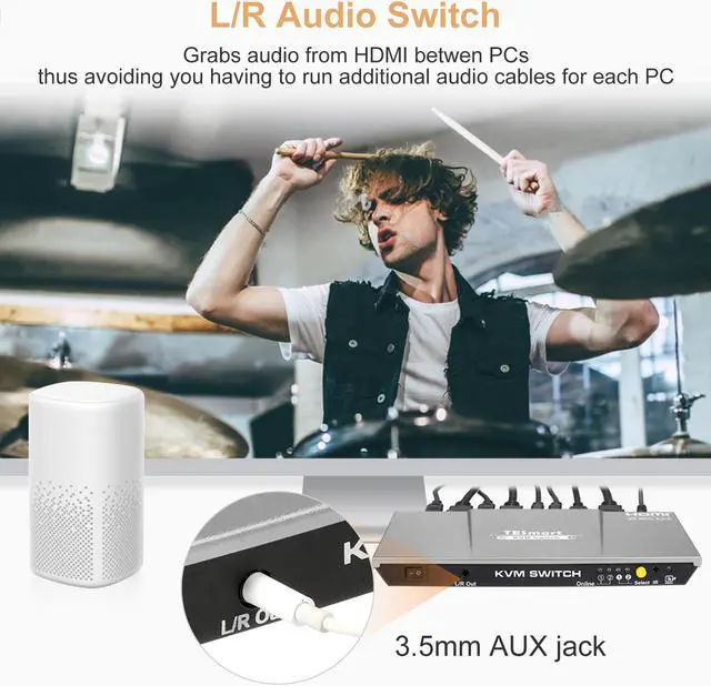 Alt view image 6 of 7 - TESmart HDMI KVM Switch 2 ports 2 in 1 out  , support 4k 3840*2160@60Hz 4:4:4  Support HDR 10 and Dolby Vision ,Complaint with HDCP 2.2, With USB2.0 and audio output ports