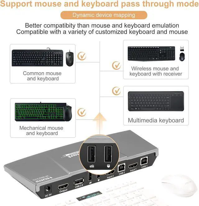 Alt view image 5 of 7 - TESmart HDMI KVM Switch 2 ports 2 in 1 out  , support 4k 3840*2160@60Hz 4:4:4  Support HDR 10 and Dolby Vision ,Complaint with HDCP 2.2, With USB2.0 and audio output ports