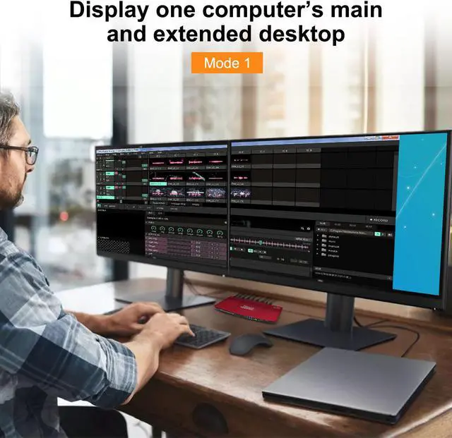 Alt view image 4 of 7 - TESmart Dual monitor KVM DP + HDMI switch, 4K Ultra HD with 3840 x 2160 at 60 Hz 4: 4: 4; supports USB 2.0 device operation up to max. 2 monitors and 2 computers / servers / DVR with 2 5ft HDMI KVM