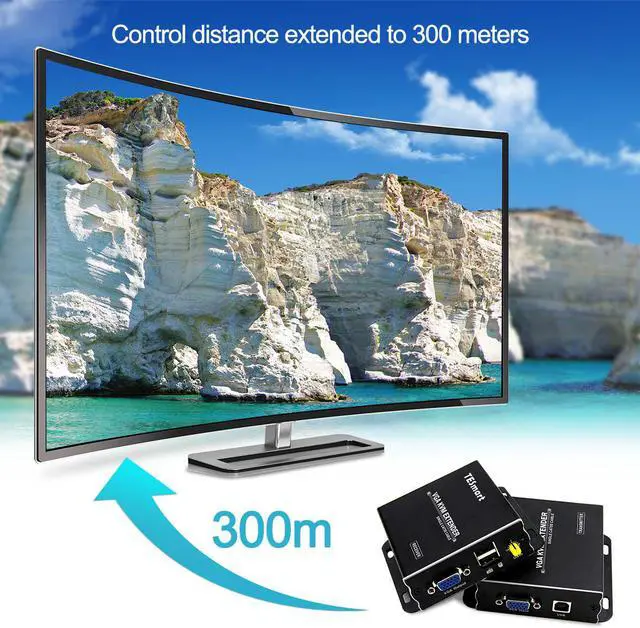 Alt view image 5 of 8 - TESmart 1080P 60Hz Long Range 984ft USB VGA KVM Extender Over Cat5e Cat6 Ethernet Cable (up to 984ft/300m, Sender+Receiver)