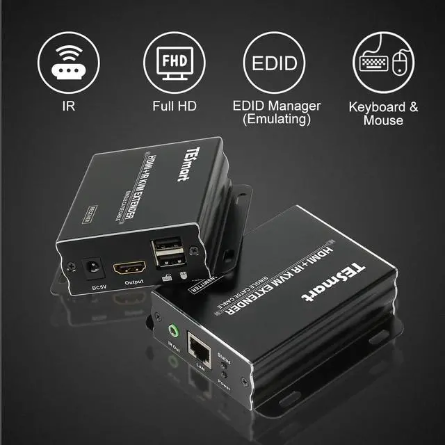 Alt view image 5 of 7 - TESmart HDMI KVM USB Extender Transmit 1080p HD Video Over Cat5e/6 Ethernet Cable 60m (196ft) for Mouse and Keyboard Control Remote Signals