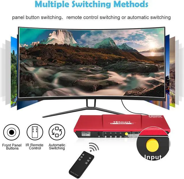 Alt view image 4 of 14 - TESmart 4x1 HDMI Switch supports Ultra HD 4K@60Hz 4: 4: 4, 4-port HDMI switch with audio output and IR remote control, HDR, 3D, For Xbox 360/One, PS4/PS3