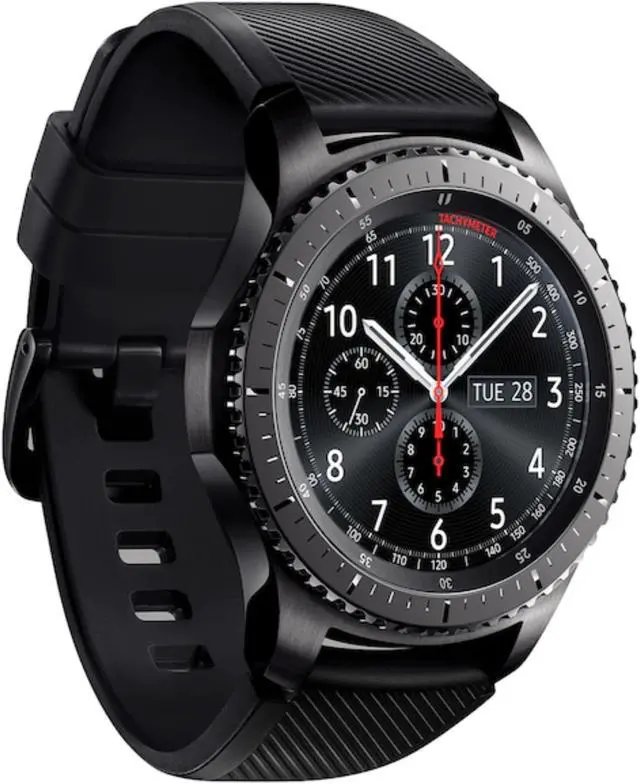 Alt view image 5 of 6 - Samsung - Gear S3 Frontier - Bluetooth Smartwatch 46mm Silicone Band - Verizon - Black with Pink Band - Good Condition - 90 Day Warranty