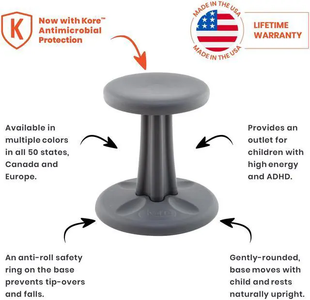 Alt view image 3 of 11 - Kore Wobble Chair - Age 4-5 yrs, Grey (12in) Flexible Seating Stool for Classroom, Preschool, Kindergarten & Elementary School - Made in the USA