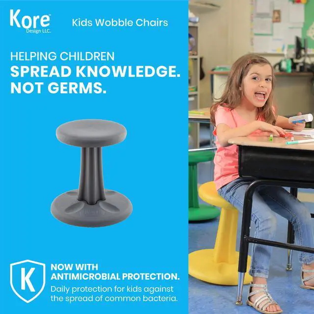 Alt view image 4 of 11 - Kore Wobble Chair - Age 4-5 yrs, Grey (12in) Flexible Seating Stool for Classroom, Preschool, Kindergarten & Elementary School - Made in the USA