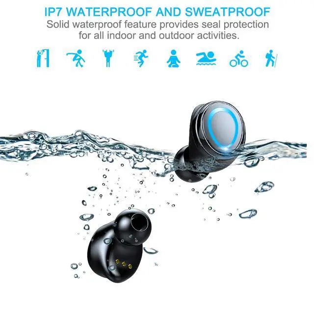 Alt view image 3 of 7 - Wireless Earbuds, Bluetooth 5.0 Earbuds with 140H Playtime, Bluetooth Headphones TWS Stereo Noise Cancelling Wireless Earphones in Ear with Mic, USB-C Charging Case, IP7 Waterproof Headset for Sports