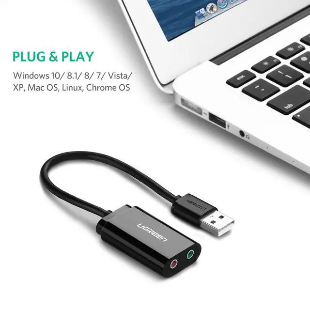 Alt view image 6 of 14 - UGREEN USB Audio Adapter External Stereo Sound Card with 3.5mm Headphone and Microphone Jack for Windows, Mac, Linux, PC, Laptops, Desktops, PS4 (Black)